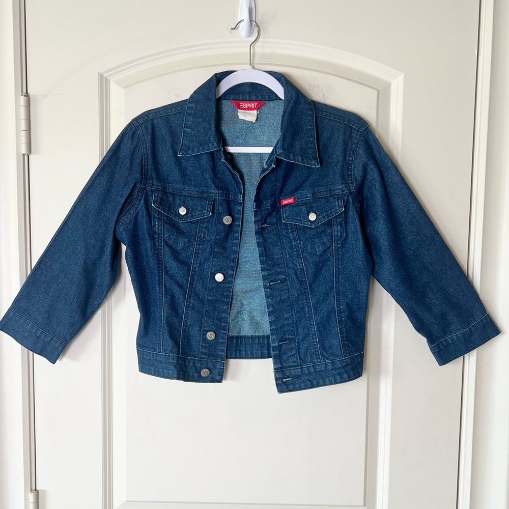 Vintage Esprit Cropped Denim Jacket Shimmer Sparkle Blue Jean Trucker